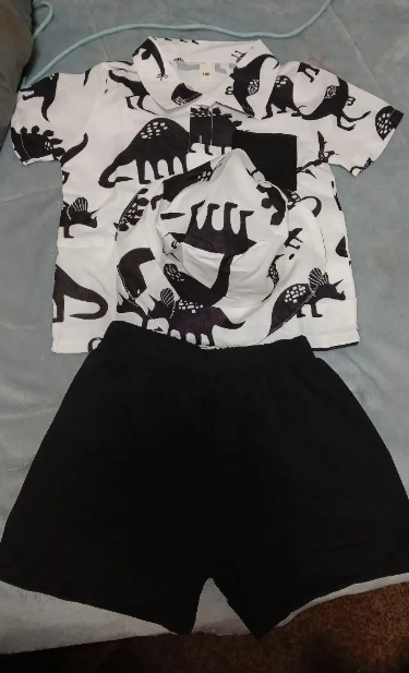 3pcs Boy's Casual Short Sleeve Collared Shirt With Hat & Shorts Set