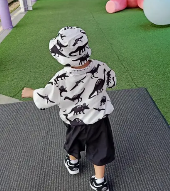 3pcs Boy's Casual Short Sleeve Collared Shirt With Hat & Shorts Set