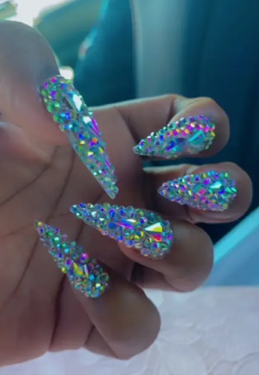 Luxurious Long Stiletto Drop Shaped Silver