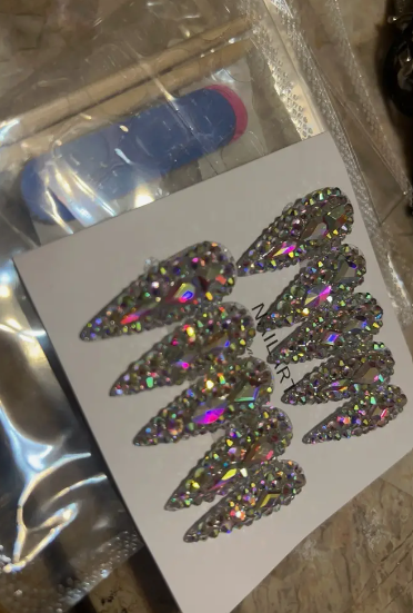 Luxurious Long Stiletto Drop Shaped Silver