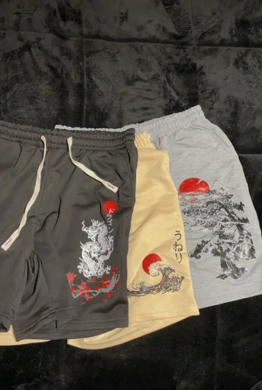 3pcs Stylish Pattern Print Drawstring Shorts Set