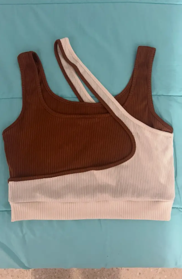Color Block Asymmetrical Crop Tank Top