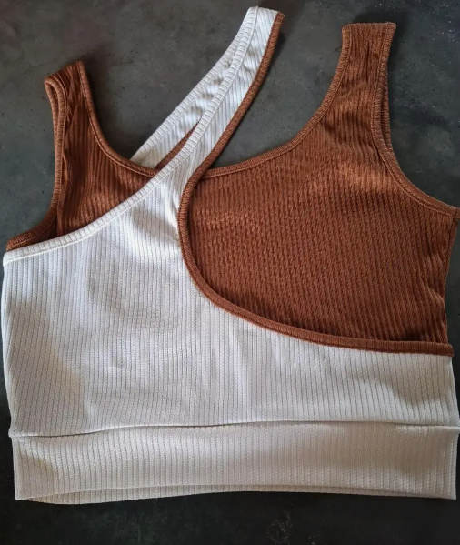 Color Block Asymmetrical Crop Tank Top