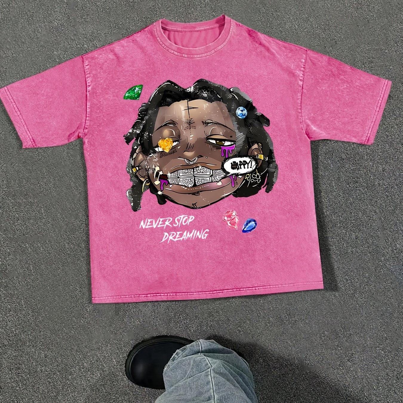 Men's "Never Stop Dreaming" Cotton Tee with Bold Graphic Print