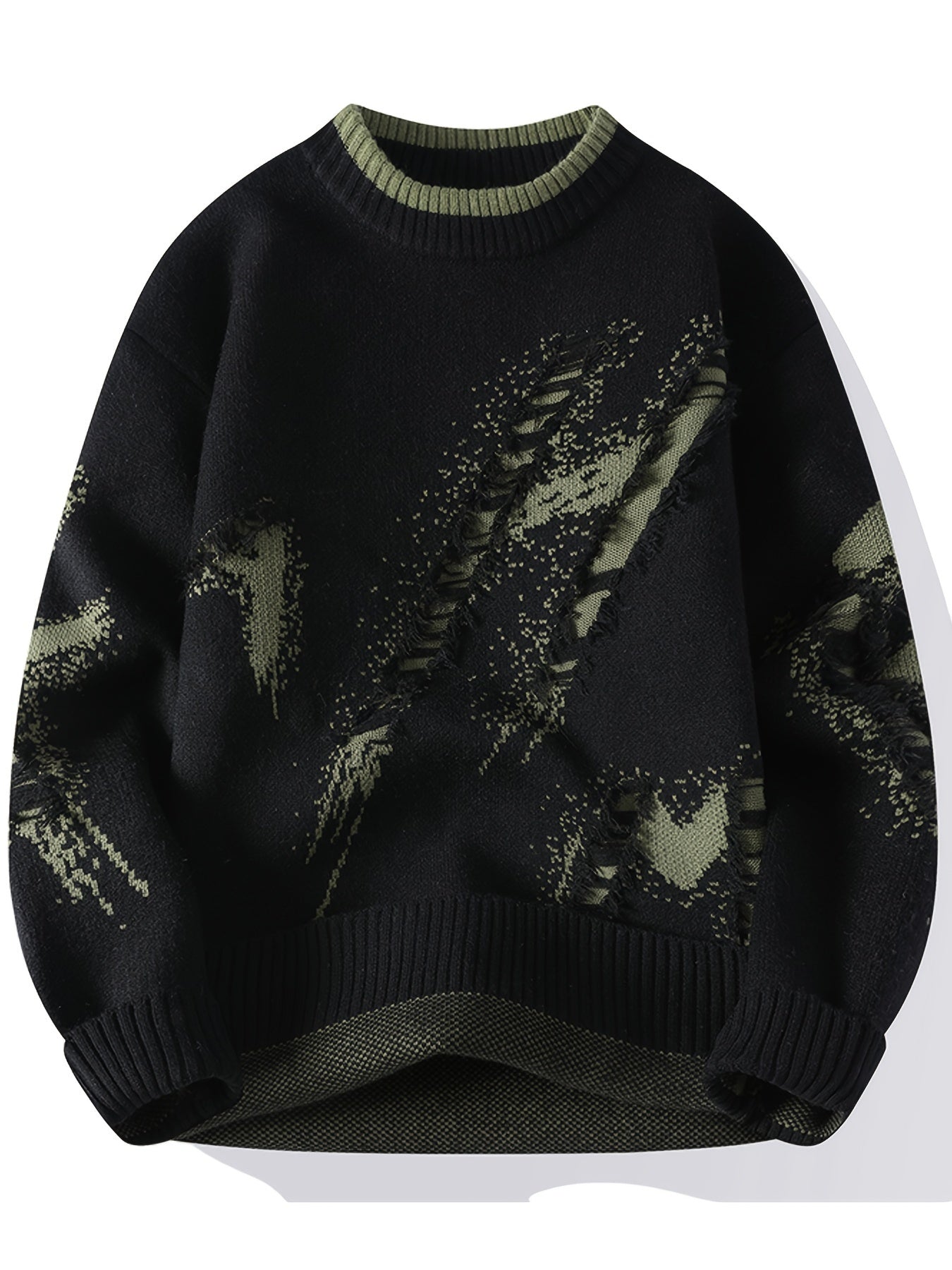 Cozy Loose Fit Color Block Frayed Knitted Pullover Sweater