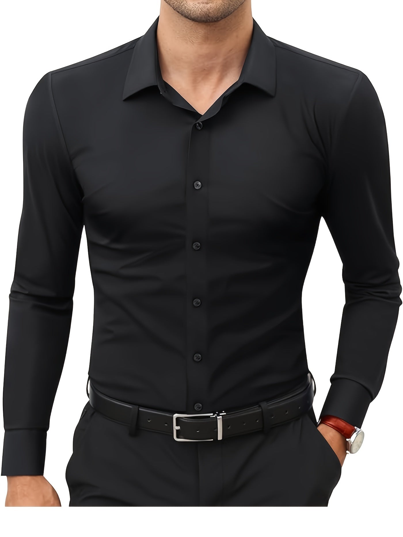 Basic Solid Men's Daily Stretch Formal Dress