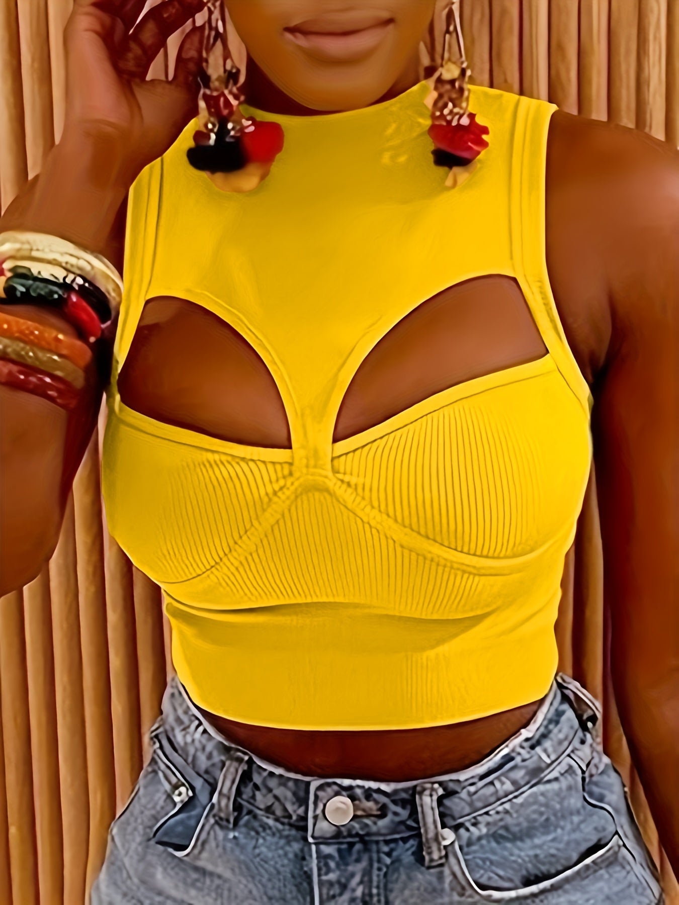 Vibrant Solid Color Cut-Out Tank Top
