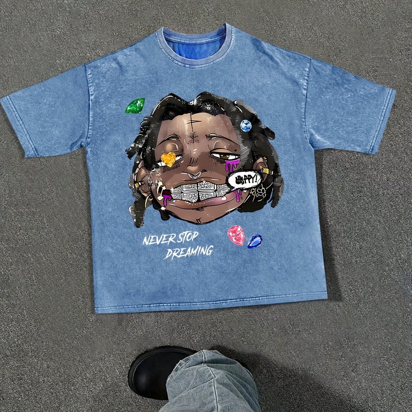 Men's "Never Stop Dreaming" Cotton Tee with Bold Graphic Print