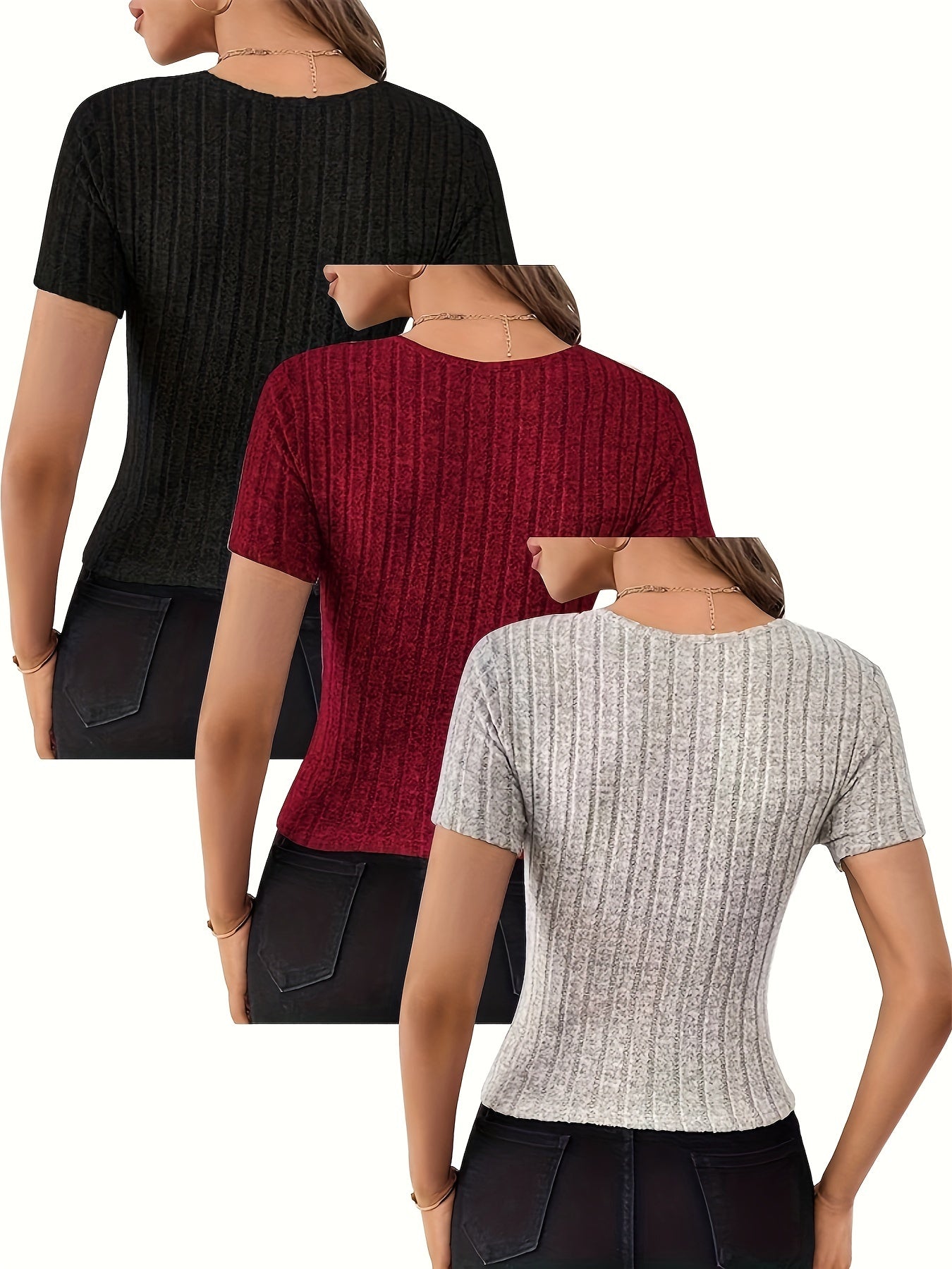 3-Pack Solid V-Neck Slim Fit T-Shirts