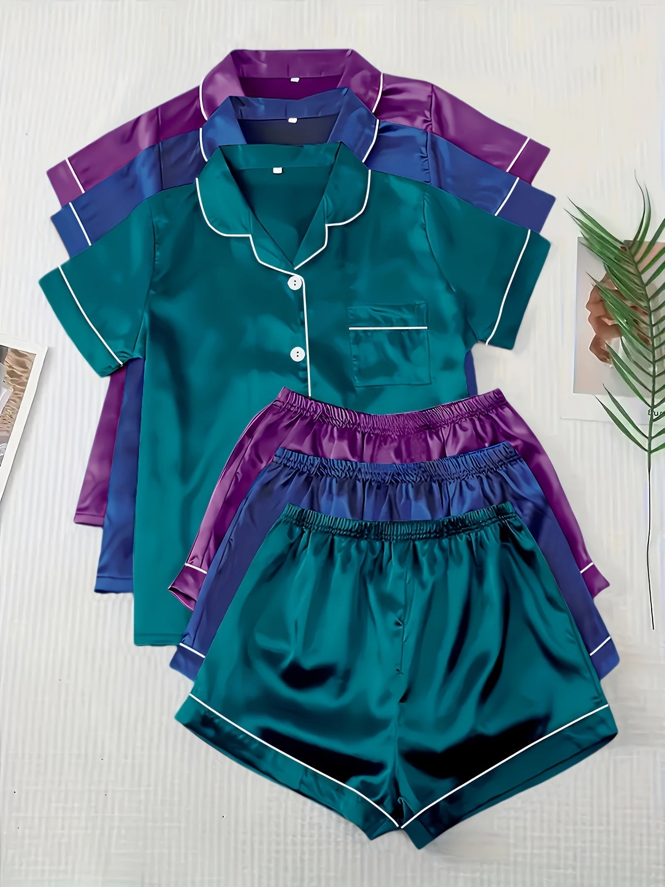 3 Sets of Ultra-Soft Satin Women's Casual Pajama Sets
