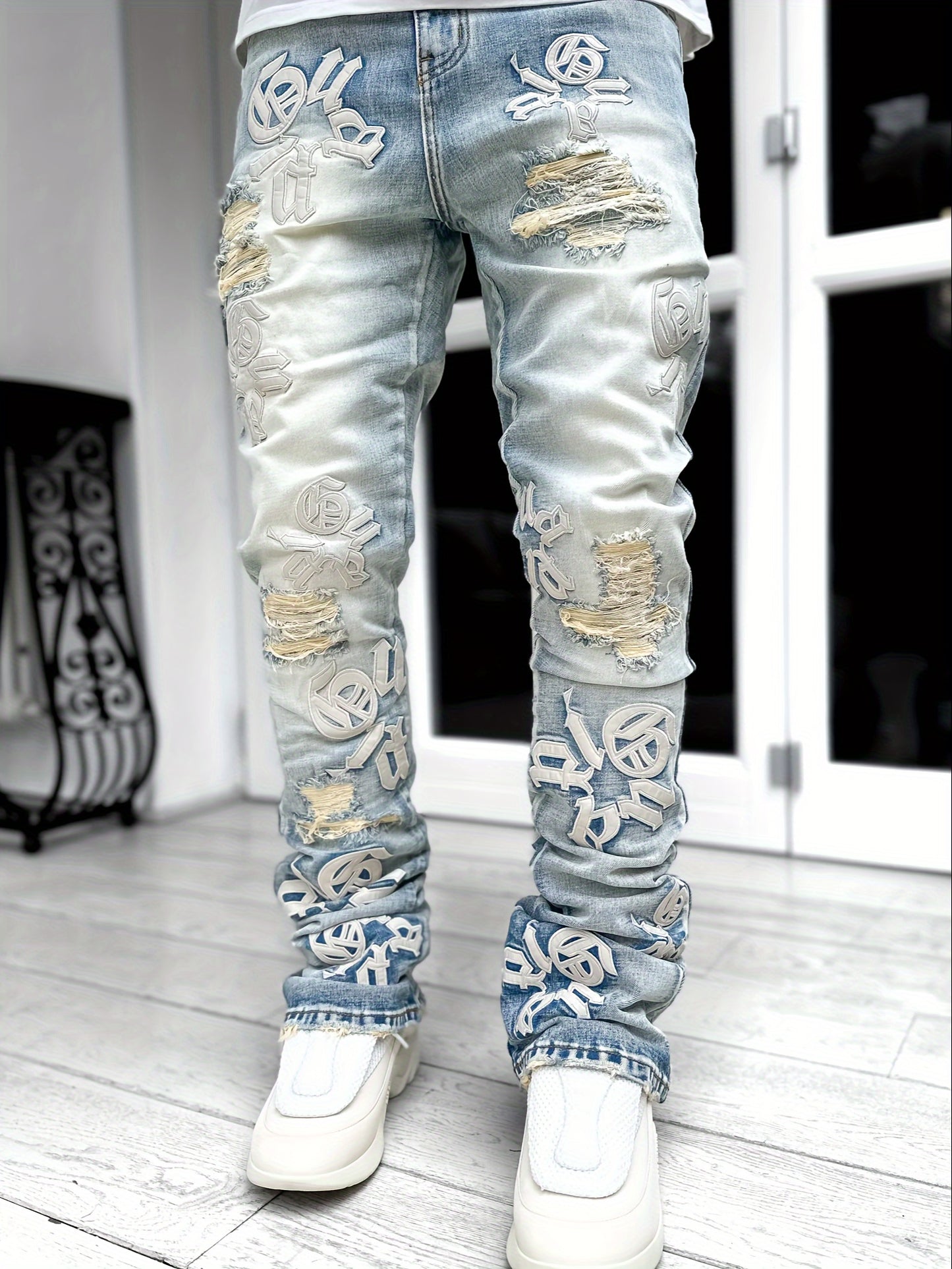 Men's Casual Letter Embroidery Jeans