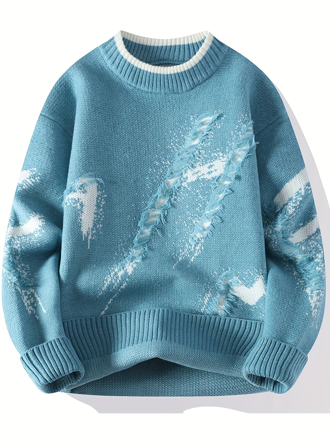 Cozy Loose Fit Color Block Frayed Knitted Pullover Sweater