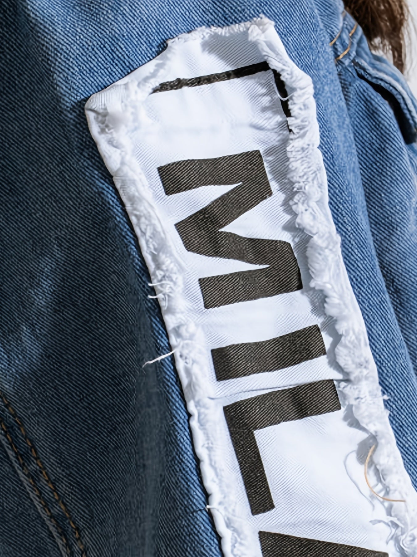 Vibrant Blue Alphabet Print Cropped Denim Jacket