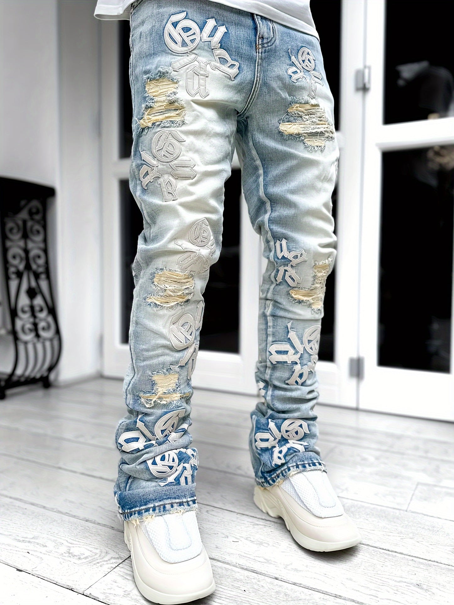 Men's Casual Letter Embroidery Jeans