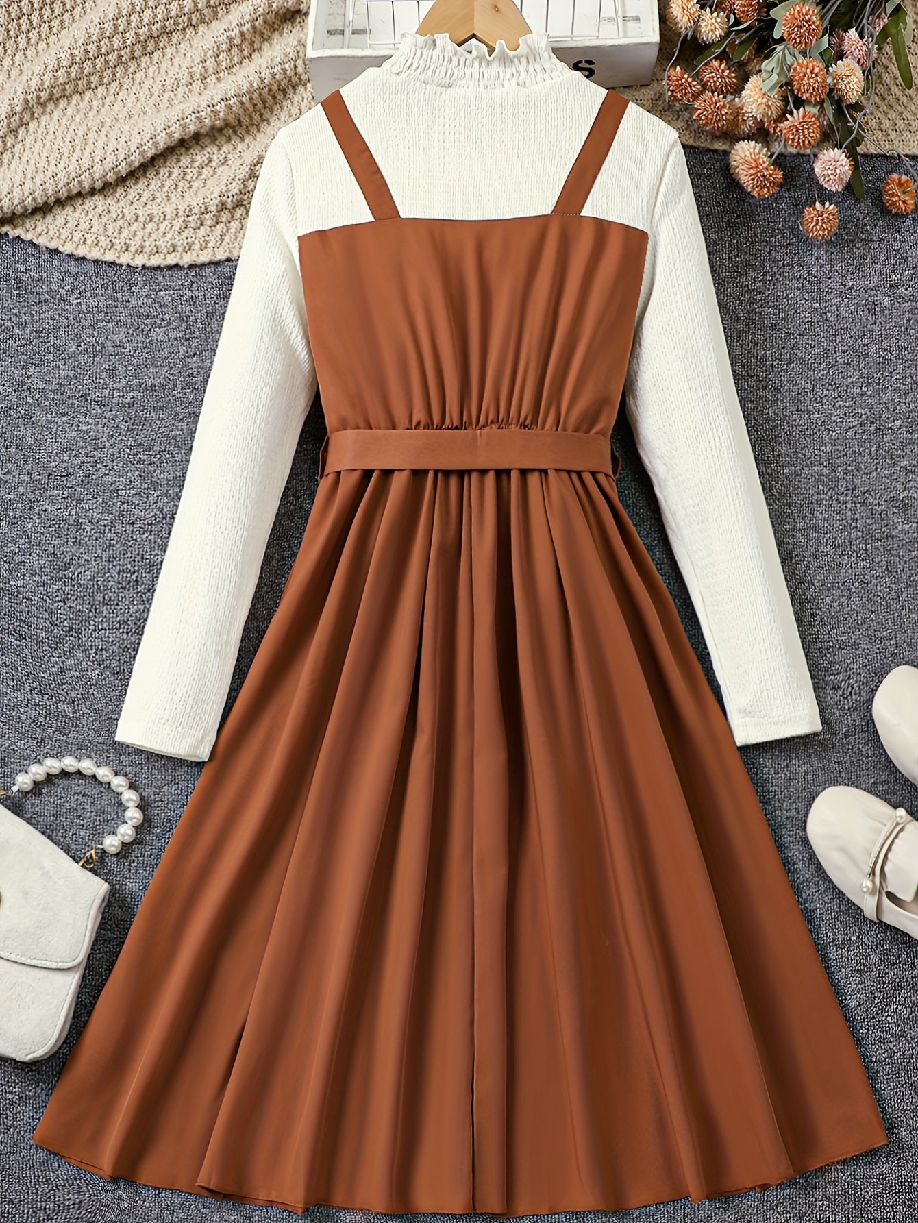 Girls Elegant Long Sleeve Peplum Dress
