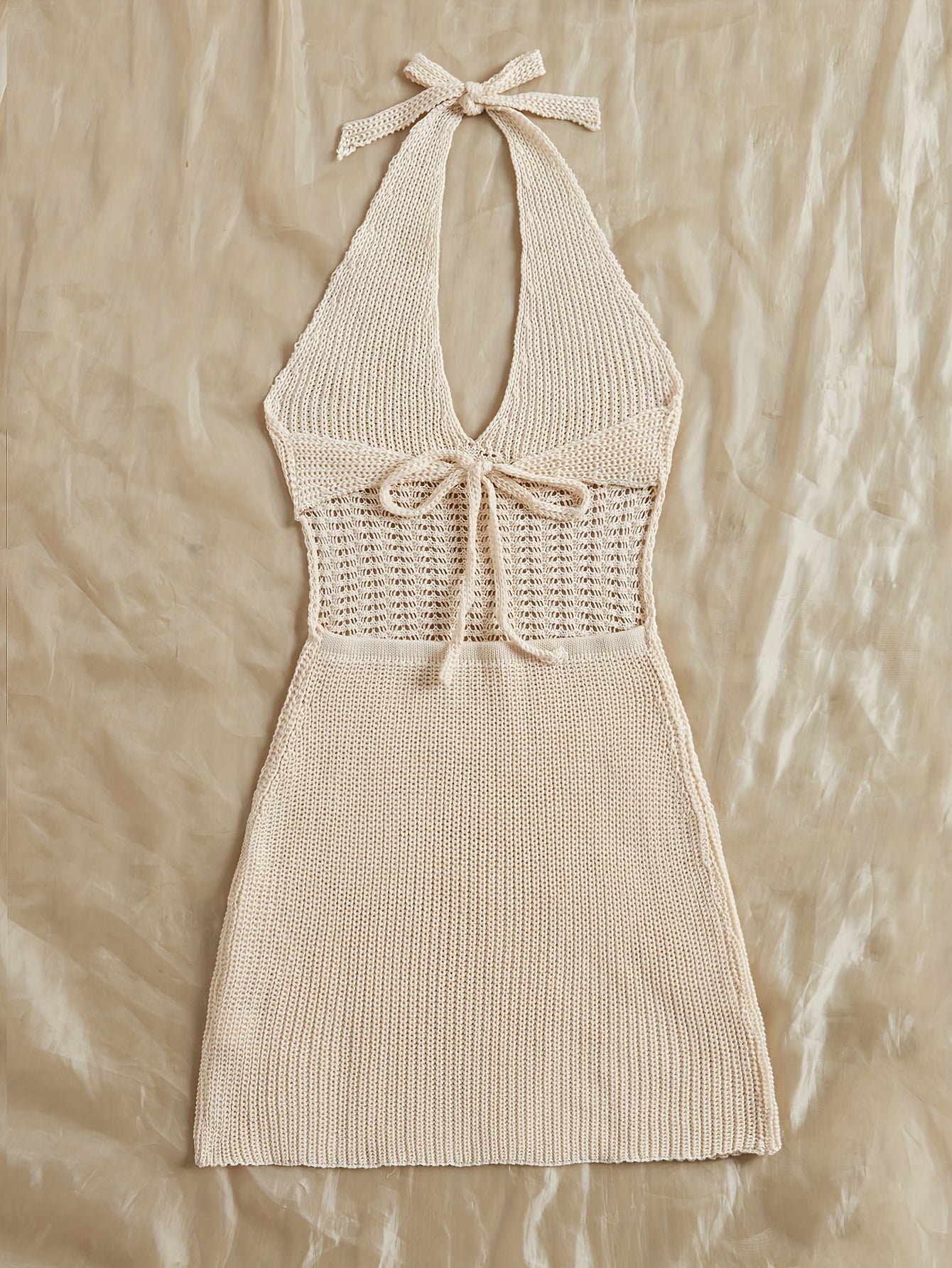 Hollow Out Halter Tie Neck Backless Dress