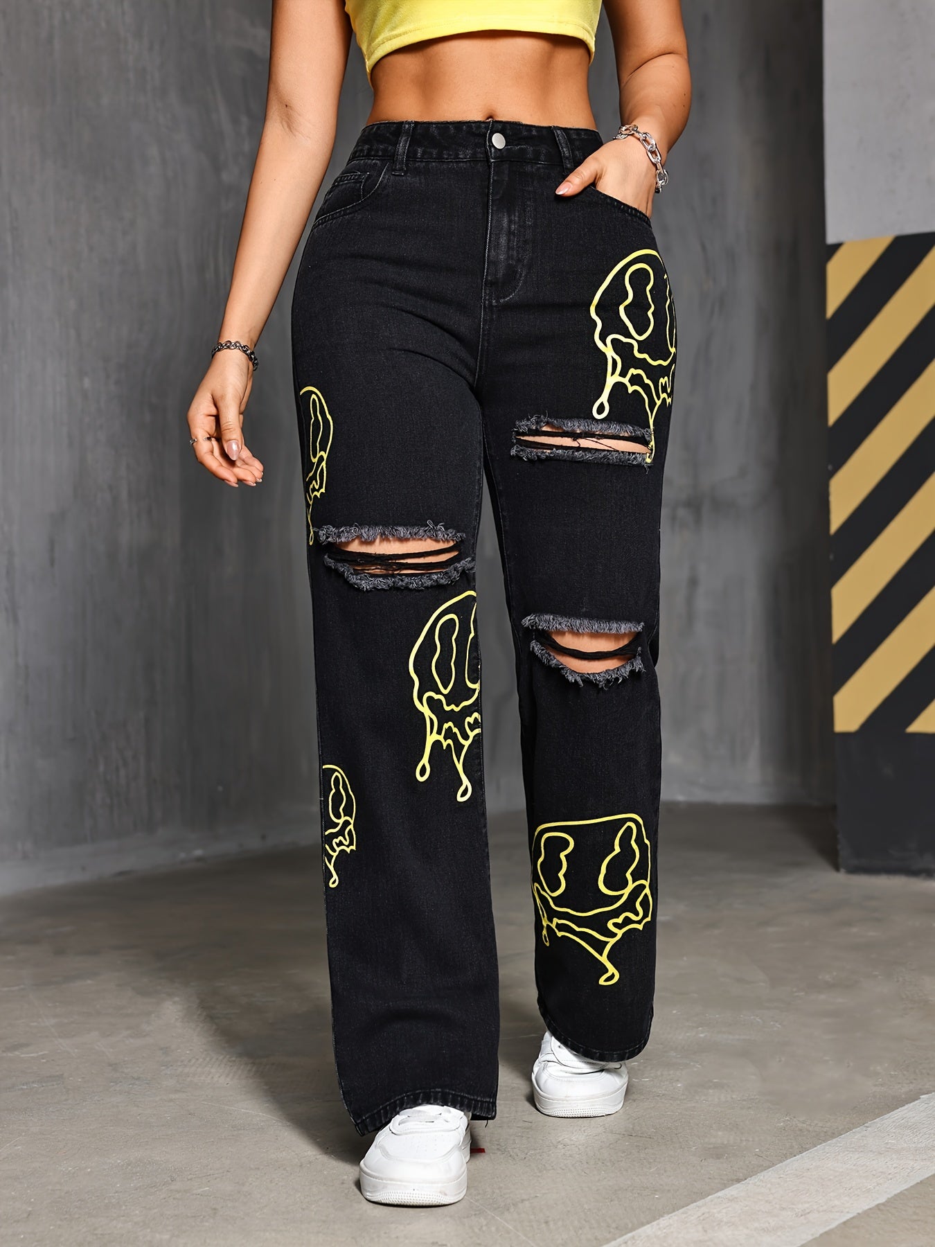 Long Length High Waist Street Style Jeans