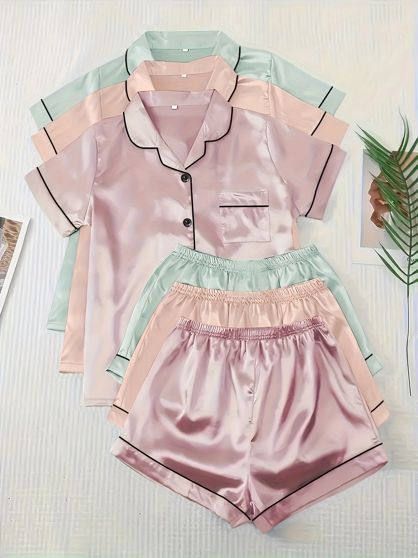 3 Sets of Ultra-Soft Satin Women's Casual Pajama Sets