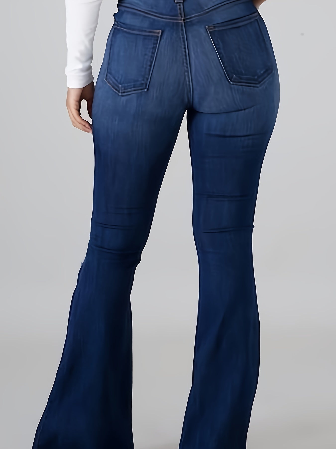 Plus Size Stylish Flare Leg Womens High-Waisted Stretchy Ripped Jeans