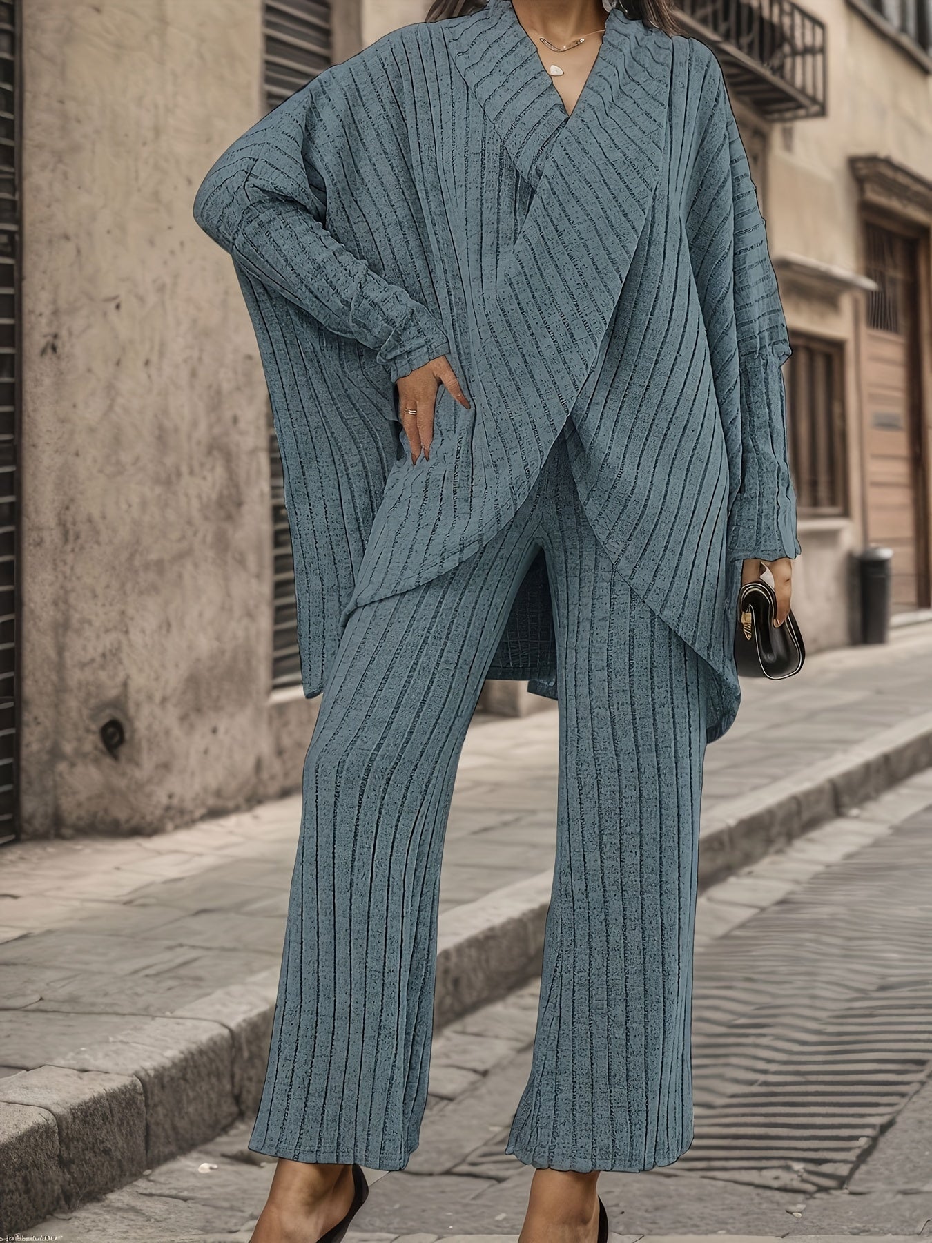 Plus Size Chic Solid Ribbed Two-Piece Outfit