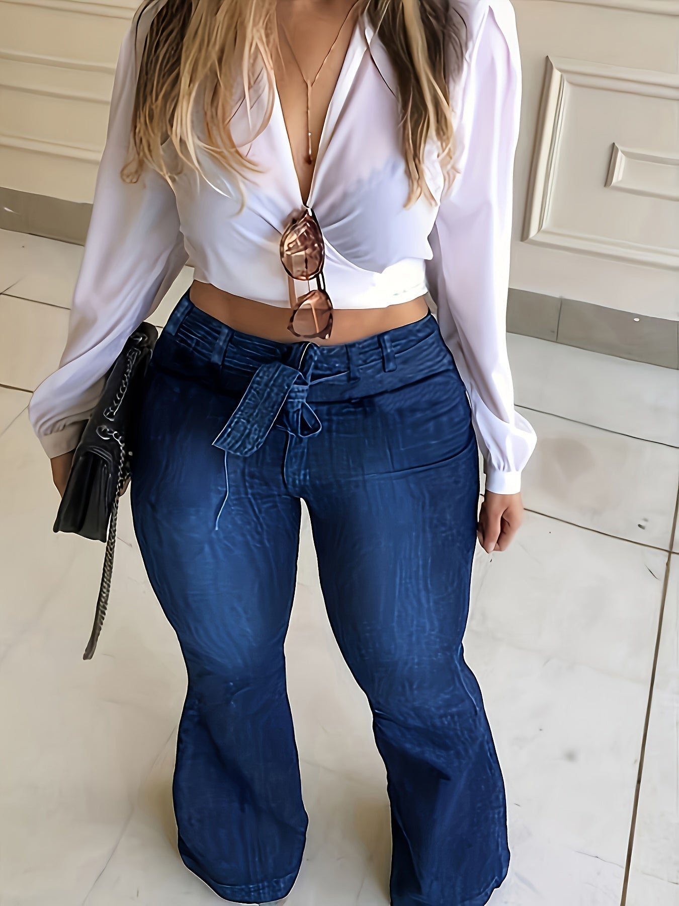 Plus Size Womens High Rise Flared Leg Jeans