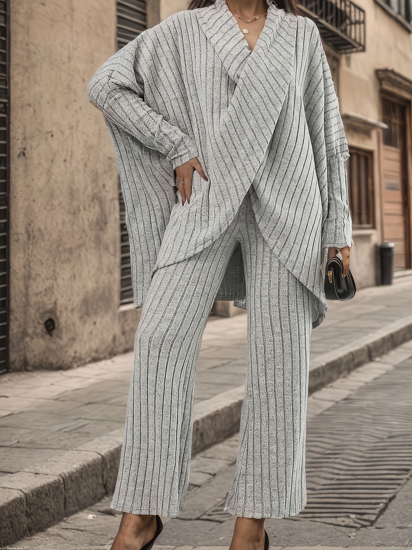Plus Size Chic Solid Ribbed Two-Piece Outfit