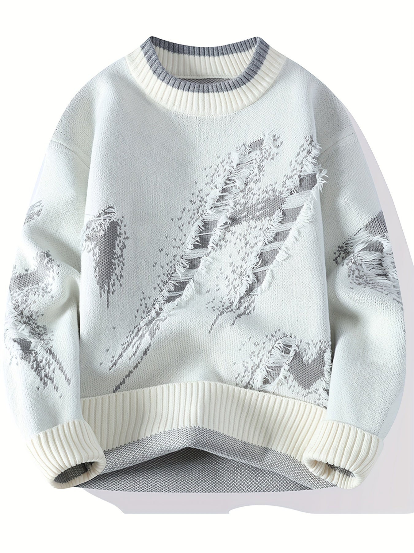 Cozy Loose Fit Color Block Frayed Knitted Pullover Sweater