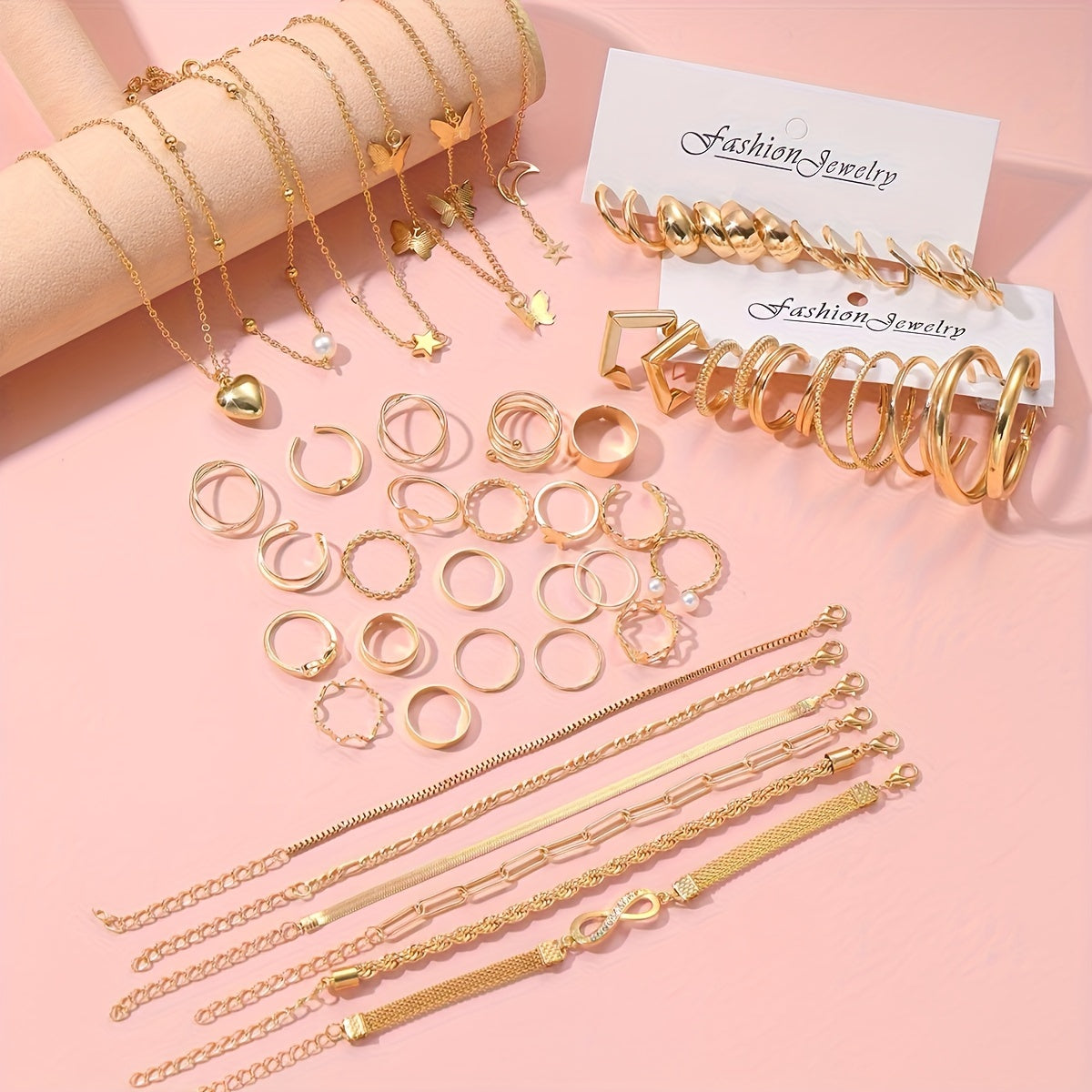 57 Pieces Simple Necklace, Bracelet, Ankle Bracelet, Ring, Earrings Set for Women