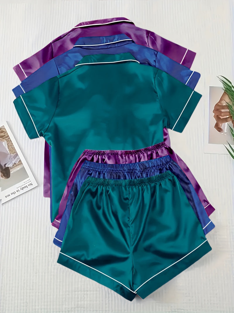 3 Sets of Ultra-Soft Satin Women's Casual Pajama Sets