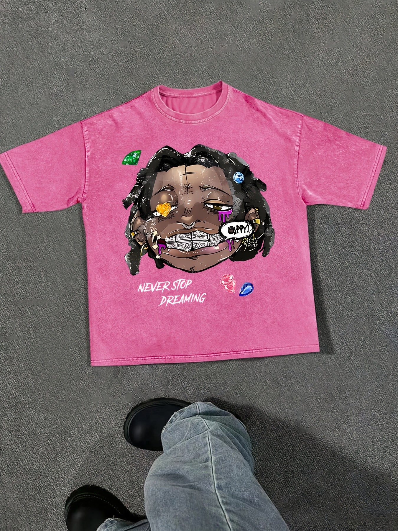 Men's "Never Stop Dreaming" Cotton Tee with Bold Graphic Print