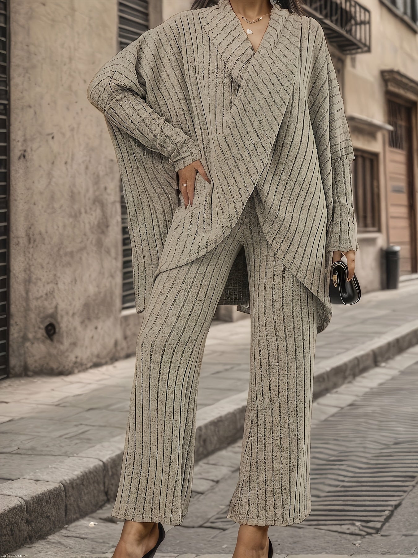 Plus Size Chic Solid Ribbed Two-Piece Outfit