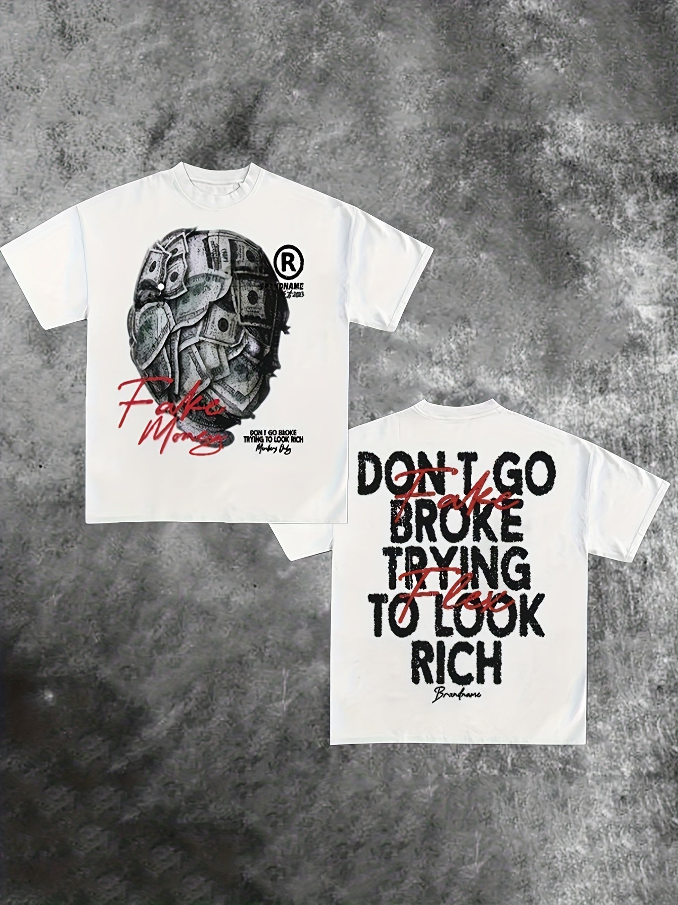 Vibrant Y2K-Inspired Money & Letter Print Crew Neck T-Shirt