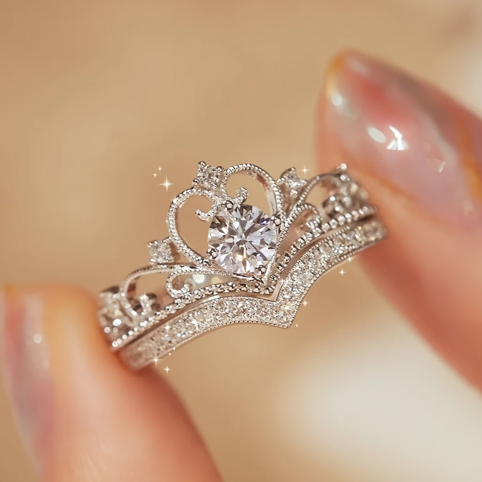 2-Piece Set Elegant Crown Rhinestone Ring Set