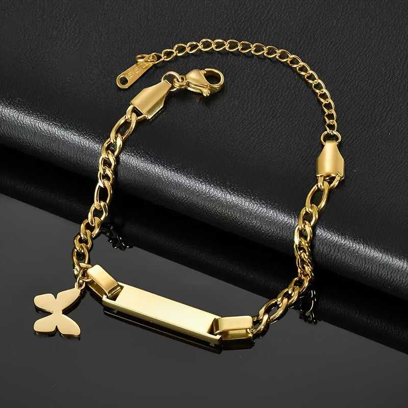 Custom Engraved Pendant Titanium Steel Bracelet