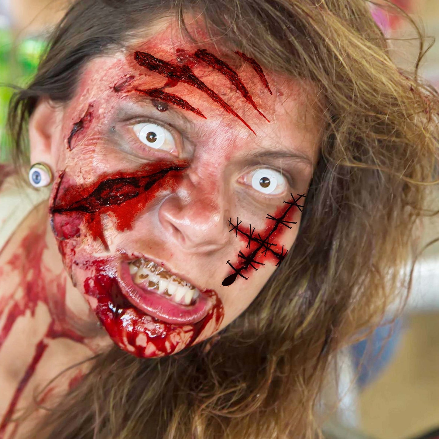8 Sheets of Realistic Oblong-Shaped Halloween Fake Scar