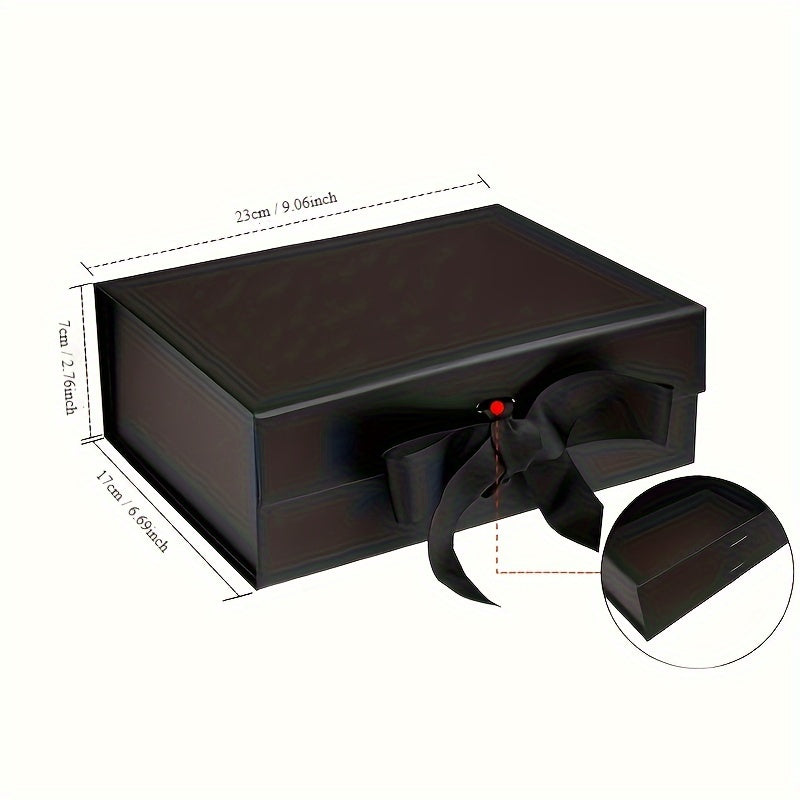 2pcs, Set Black Luxury Magnetic Gift Box With Lid, Ribbon And Gift Bag, Combination 1pc Gift Box Medium Size, 9.4x7x3 Inches, Perfect For Christmas, New Year, Wedding, Birthday, Men's Clothing Packaging Gift Box Fashion Simpl
