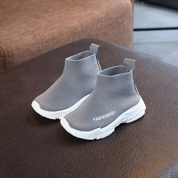 Boys Mid-Top Breathable Fabric Slip-On Sneakers