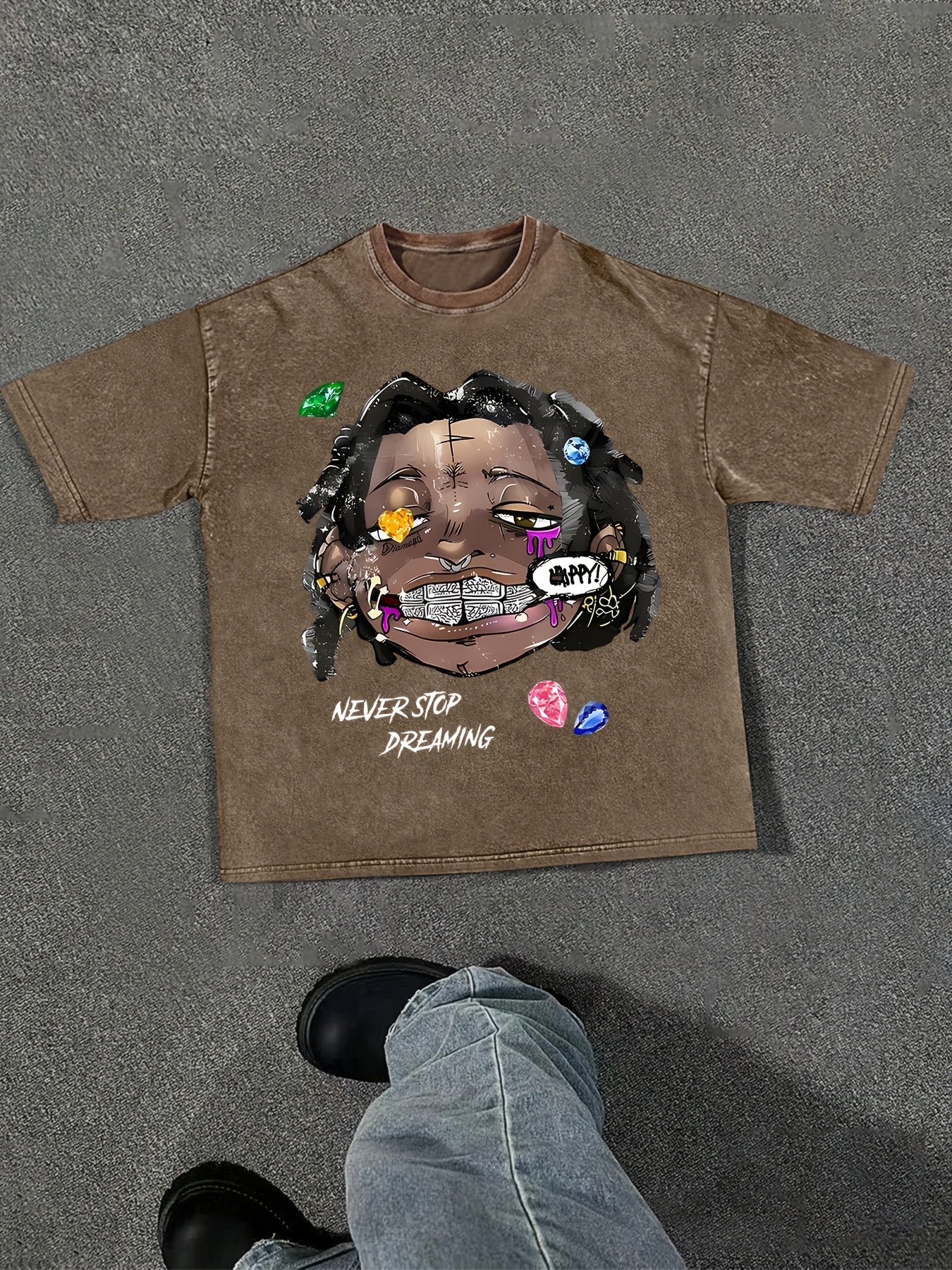Men's "Never Stop Dreaming" Cotton Tee with Bold Graphic Print