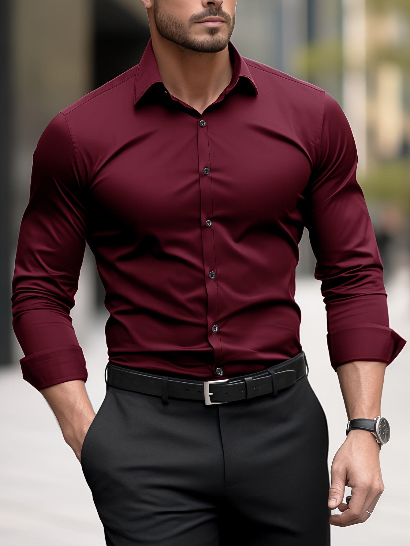 Long Sleeve Men's Solid Color Dress Shirts