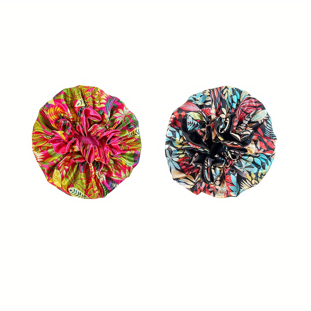 2PCS Printed Double Layer Satin Bonnet