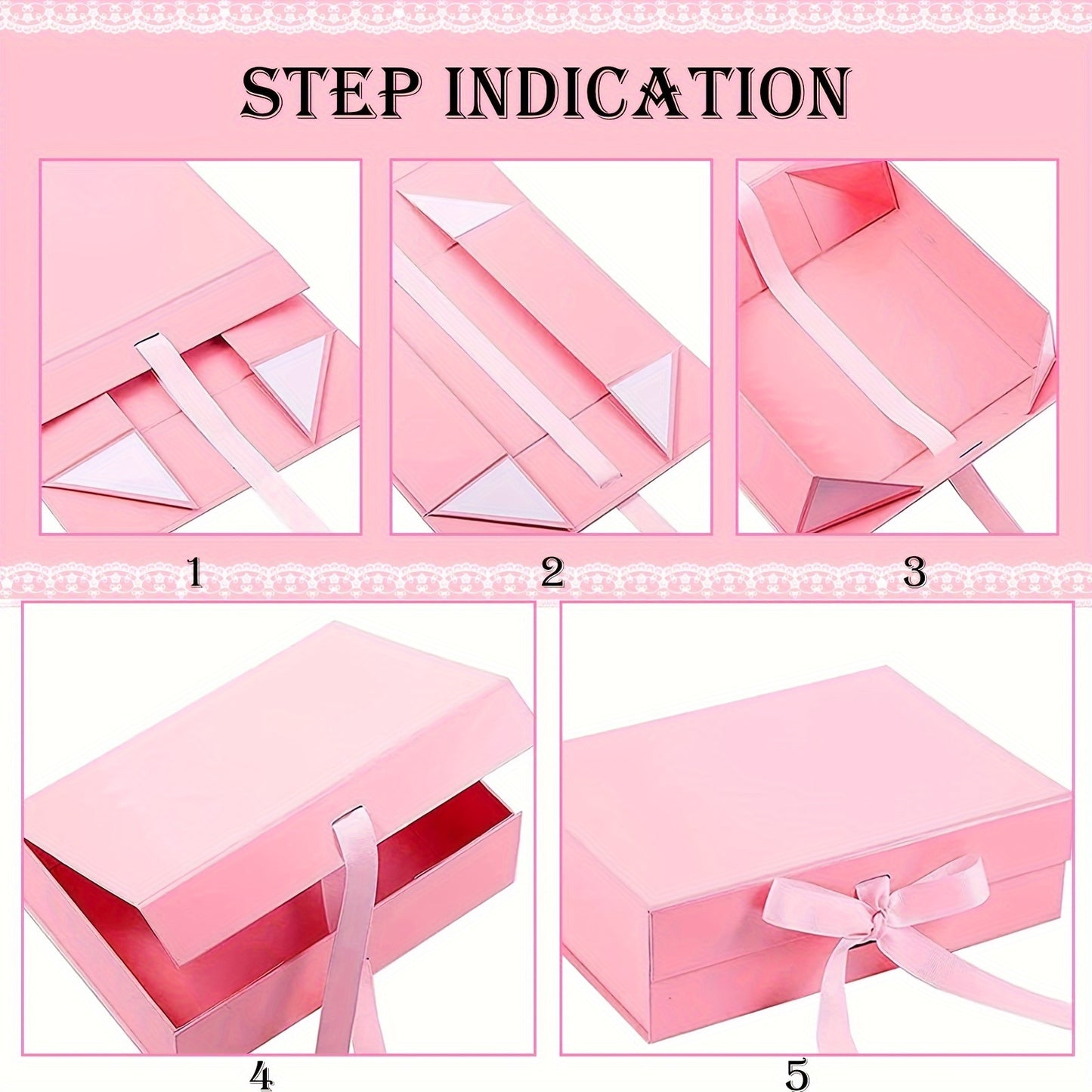 1pc Foldable Gift Box with Ribbon and Lid