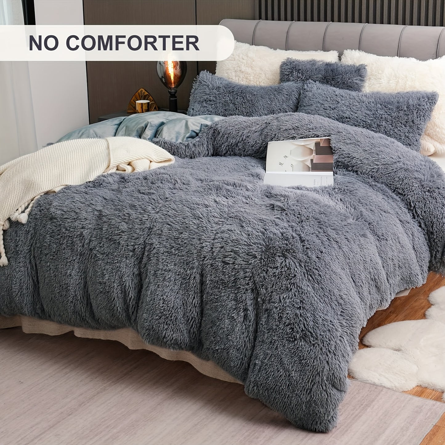 3Pcs/4Pcs Luxury Velvet Plush Duvet Cover Set - Ultra Soft, Zipper Closure, Machine Washable, Lightweight, Fantasy Solid Color Design - Queen Size, 1 Faux Fur Duvet Cover + 1/2 Pillow Cases + 1 Pillow Cover