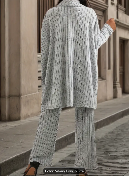 Plus Size Chic Solid Ribbed Two-Piece Outfit