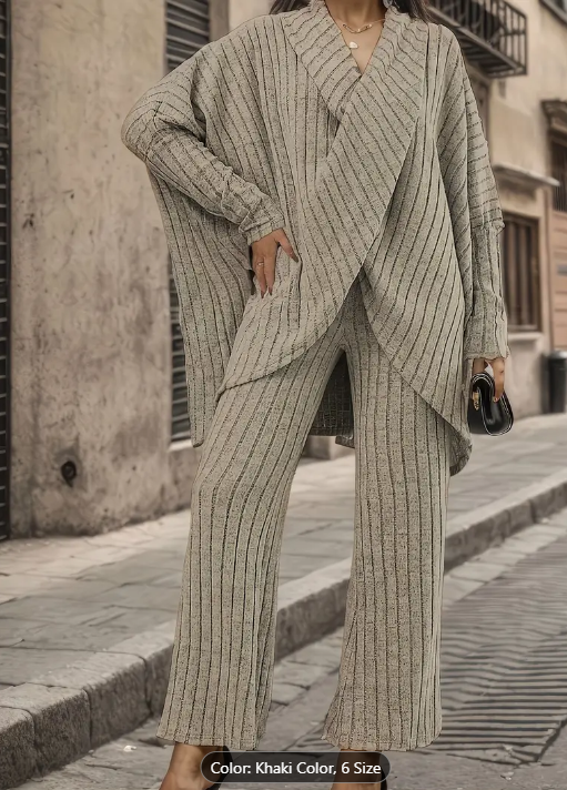 Plus Size Chic Solid Ribbed Two-Piece Outfit