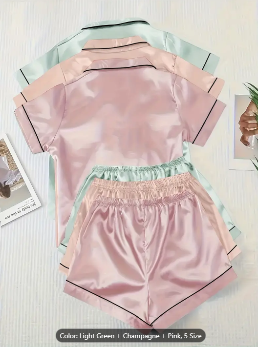 3 Sets of Ultra-Soft Satin Women's Casual Pajama Sets