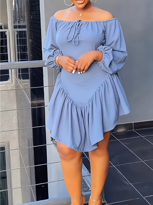 Plus Size Elegant Off Shoulder Long Sleeve Dress