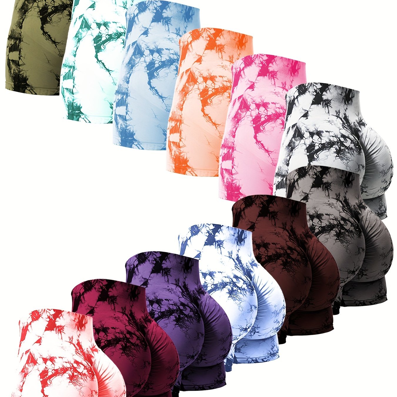 12 Pcs Tie-Dye Women's Fitness Shorts