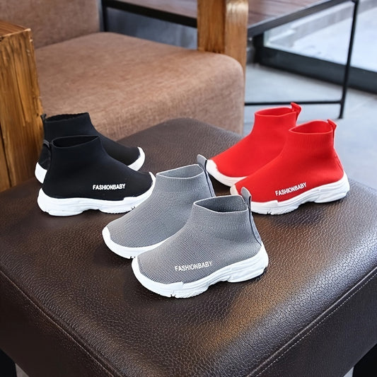 Boys Mid-Top Breathable Fabric Slip-On Sneakers