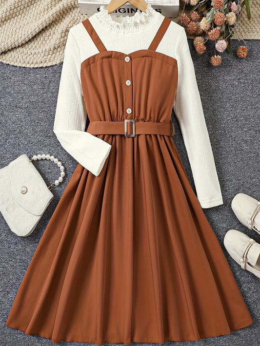 Girls Elegant Long Sleeve Peplum Dress