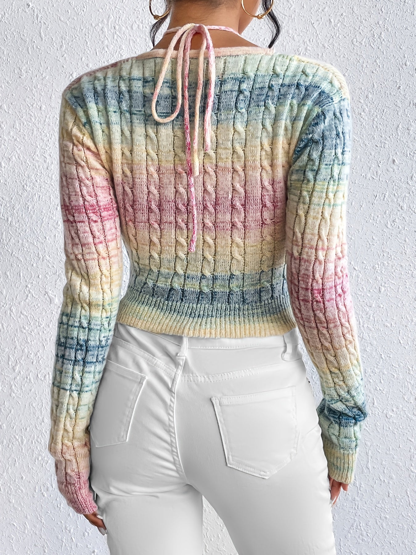 Vibrant Gradient Cable Knit Sweater